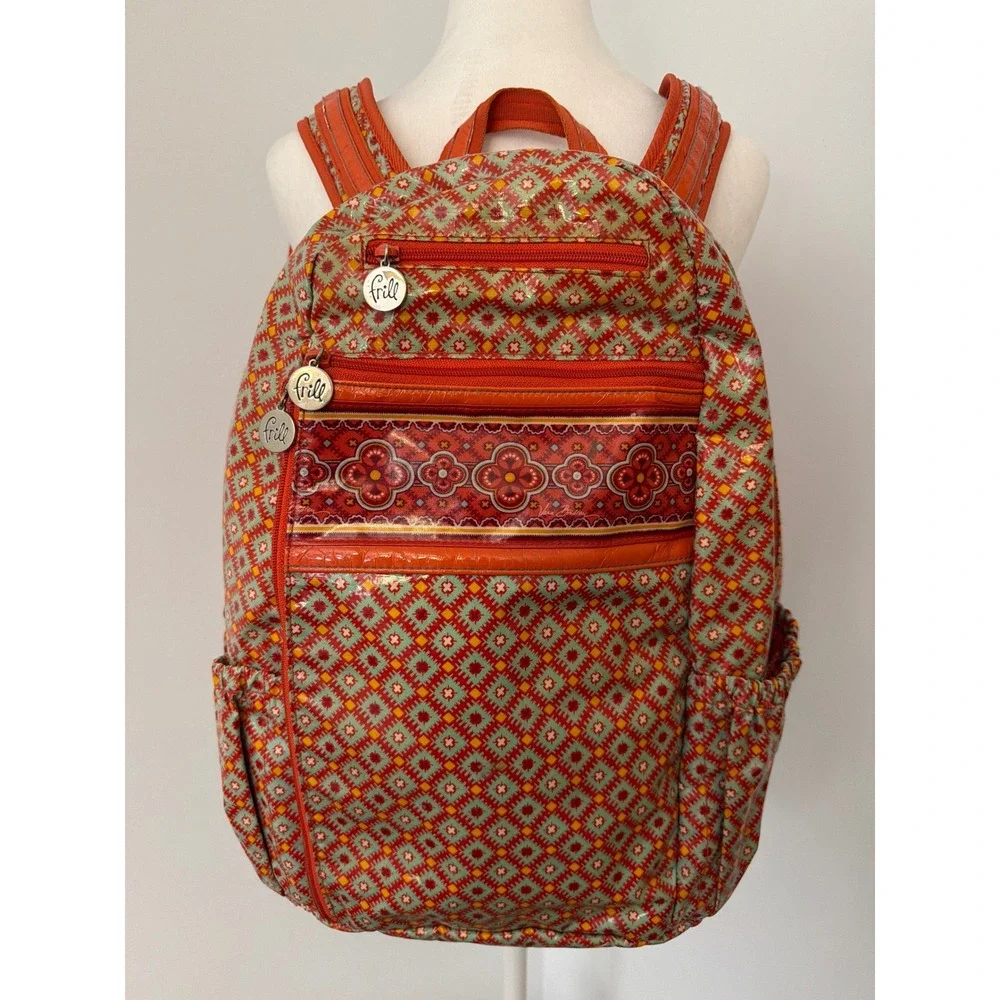 Vera Bradley Frill Lylas Backpack Paprika Retired Orange, Floral, Aztec. School